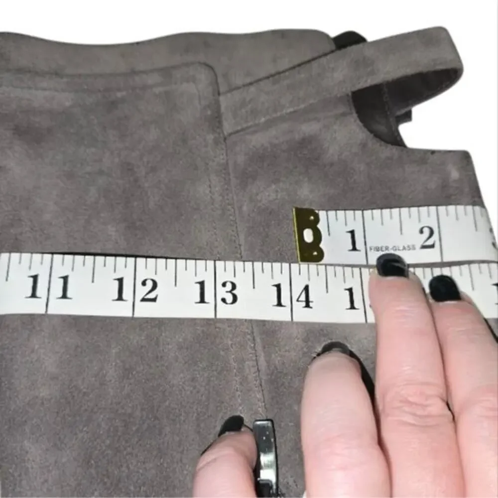 Via Spiga PArca Suede Knee High Boots‎ Buckle Heel Zip Gray Women's Size 6.5